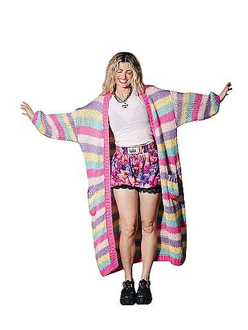 Dressed in LALA Summer Sunset Stripes Longline Cardigan Cardigan (view 2)