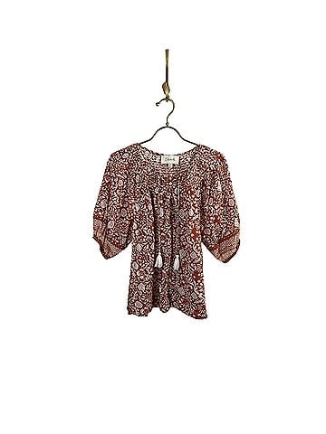 Cleobella Orange &amp; White Cotton Adele Anila Block Print Blouse (view 1)