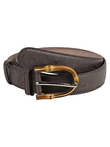 Gucci Women's Grey Ostrich Leather Belt With Bamboo Buckle (85 / 34) (view 1)