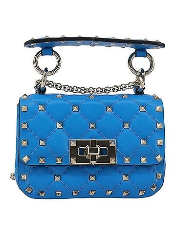 Valentino Garavani Rockstud Spike Flap Quilted Leather Blue Leather Shoulder Bag Bag (view 1)