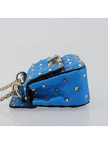 Valentino Garavani Rockstud Spike Flap Quilted Leather Blue Leather Shoulder Bag Bag (view 2)