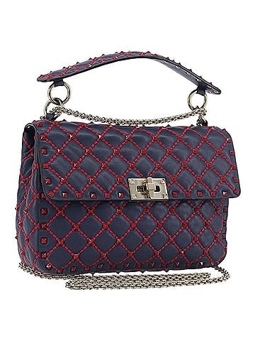 Valentino Garavani Rockstud Spike Flap Quilted Leather Navy Leather Shoulder Bag Bag (view 1)