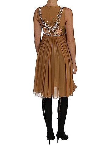 Dolce & Gabbana Crystal Silk Gold A-Line Gown Women's Dress (view 1)