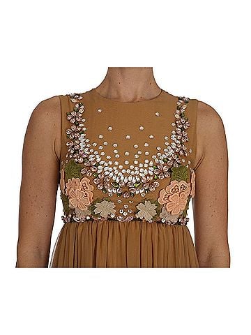 Dolce & Gabbana Crystal Silk Gold A-Line Gown Women's Dress (view 2)