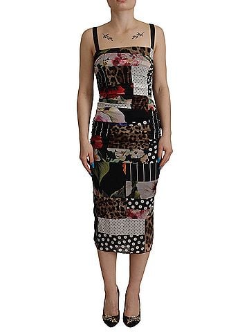 Dolce & Gabbana Multicolor Pachwork Midi Floral Silk Leopard Bodycon Women's Dress (view 1)