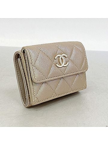 Chanel Chanel Tri-fold Wallet, Caviar Leather, Metallic Pink, Champagne, Women's (view 2)