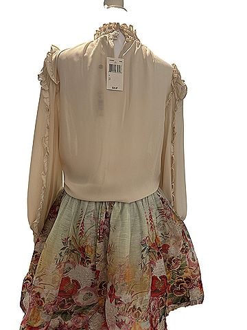 Max Studio Cream Ruffle-Neck Long Sleeve Blouse Long Sleeve T-Shirt (view 2)