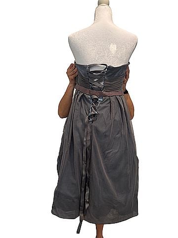 BCBGMAXAZRIA Strapless Charcoal Gray Bubble-Hem Dress with Brown Sash Cocktail Dress (view 2)