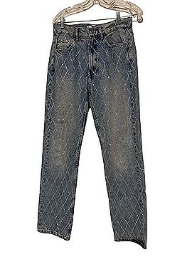 Zara Blue Diamond-Print Straight Jeans Jeans (view 1)