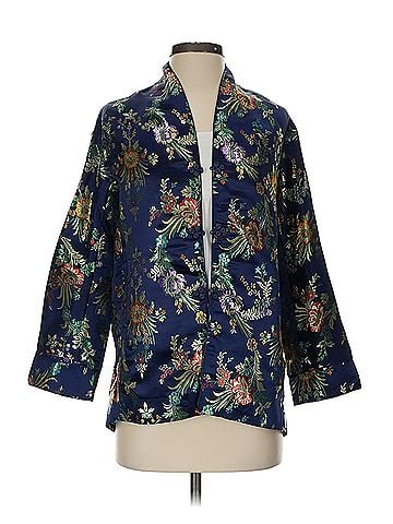 Mango MNG by Mango Floral Embroidered Kimono Jacket Mng 3/4 Sleeve Blouse (view 1)
