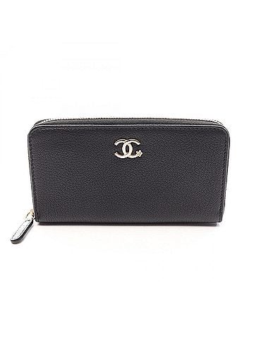 Chanel Chanel Coco Mark Round Wallet, Leather, Women's, Black (view 1)