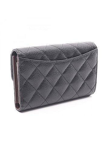 Chanel Chanel Matelassé Tri-fold Wallet, Caviar Leather (Grained Calfskin), Women's, Black, AP0232 (view 2)