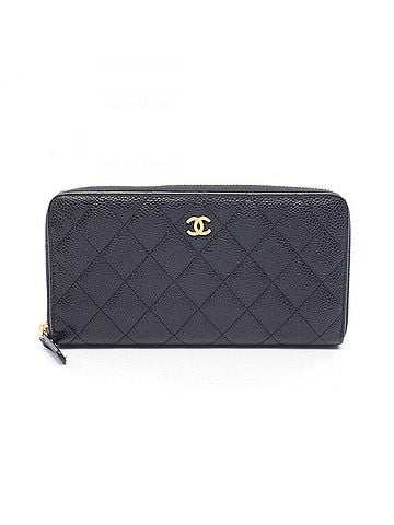 Chanel Chanel Matelassé Round Long Wallet, Caviar Leather (Grained Calfskin), Women's, Black (view 1)