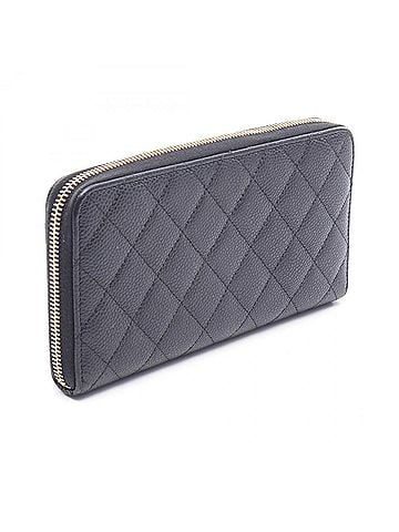 Chanel Chanel Matelassé Round Long Wallet, Caviar Leather (Grained Calfskin), Women's, Black (view 2)