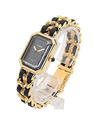 Chanel Chanel CHANEL Première L Watch, Gold Plated (GP), Leather Strap, Women's, Black, H0001 (view 2)