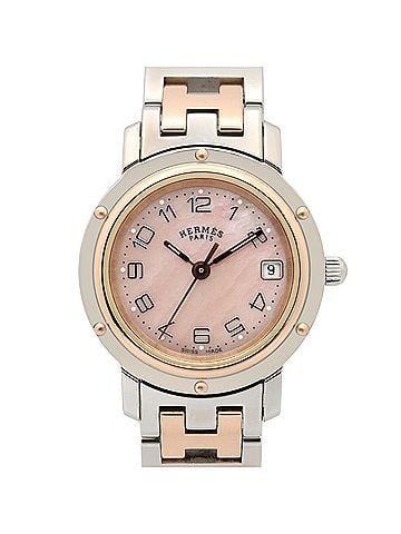Hermès Hermes Clipper Nacre Watch, Stainless Steel with Pink Gold Plating (PGP), Ladies', Tones, Shell, CL4.221 (view 1)