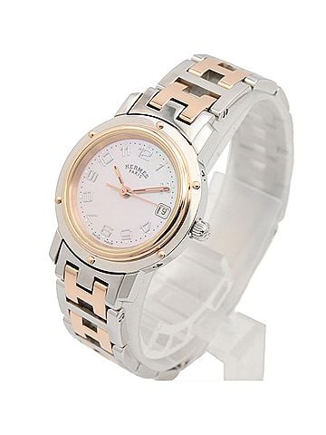Hermès Hermes Clipper Nacre Watch, Stainless Steel with Pink Gold Plating (PGP), Ladies', Tones, Shell, CL4.221 (view 2)
