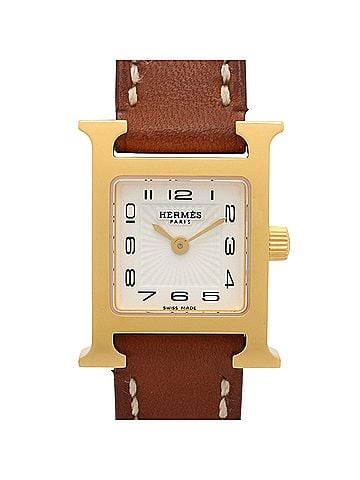 Hermès Hermes H-Watch Mini Wristwatch, Gold Plated (GP), Leather Strap, Women's, White (HH1.101) (view 1)