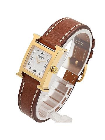 Hermès Hermes H-Watch Mini Wristwatch, Gold Plated (GP), Leather Strap, Women's, White (HH1.101) (view 2)
