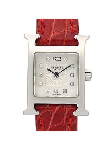 Hermès Hermes H-Watch Mini White Shell Wristwatch, Stainless Steel, Diamond, Leather Strap, Women's, (HH1.110) (view 1)