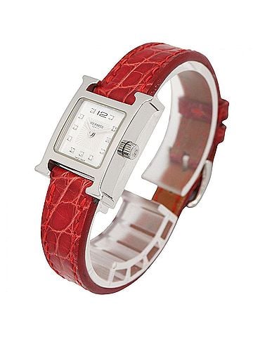 Hermès Hermes H-Watch Mini White Shell Wristwatch, Stainless Steel, Diamond, Leather Strap, Women's, (HH1.110) (view 2)