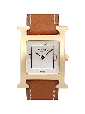 Hermès Hermes H-Watch White Shell Wristwatch, Gold Plated Leather Strap, Women's, (HH1.202c) (view 1)