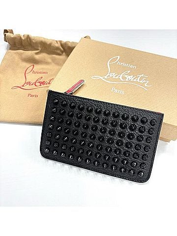 Christian Louboutin Christian Louboutin Panettone Studded Wallet/Coin Case, Leather, Black/Red (view 1)