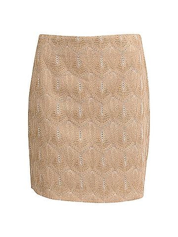 Missoni Missoni Knitted Mini Fitted Skirt in Metallic Beige Rayon (view 1)