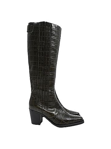 Ganni Ganni Western Knee High Boots in Green Leather (view 1)