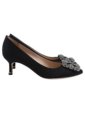 Manolo Blahnik Manolo Blahnik Hangisi 70 Pumps in Black Satin (view 1)