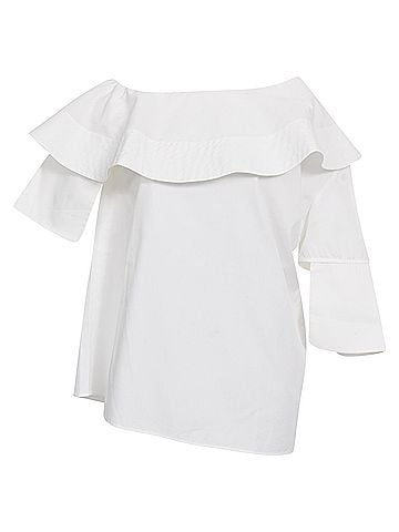Victoria Beckham Victoria Victoria Beckham Off-Shoulder Ruffle Blouse in White Cotton (view 1)
