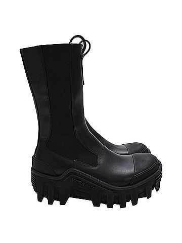 Versace Versace Mid-Calf Leather Chunky Chelsea Boots in Black Leather (view 1)