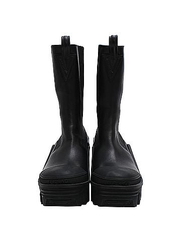 Versace Versace Mid-Calf Leather Chunky Chelsea Boots in Black Leather (view 2)