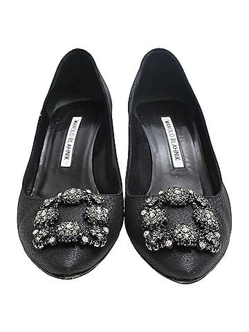 Manolo Blahnik Manolo Blahnik Hangisi 70 Jewel Pumps in Black Satin (view 2)