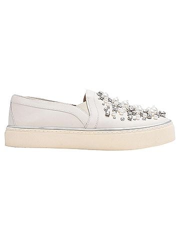 Stuart Weitzman Stuart Weitzman Decor Embellished Slip-On Platform Sneakers in White Leather (view 1)
