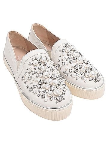 Stuart Weitzman Stuart Weitzman Decor Embellished Slip-On Platform Sneakers in White Leather (view 2)