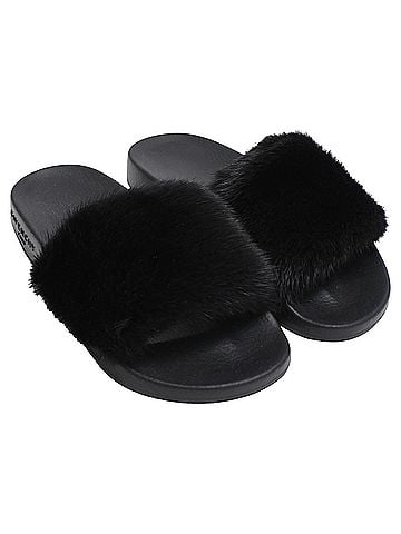 Givenchy Givenchy Fur Trim Slides in Black Rubber (view 2)