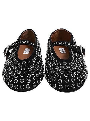 Alaïa Alaïa Crystal-Embellished Ballet Flats in Black Suede (view 2)
