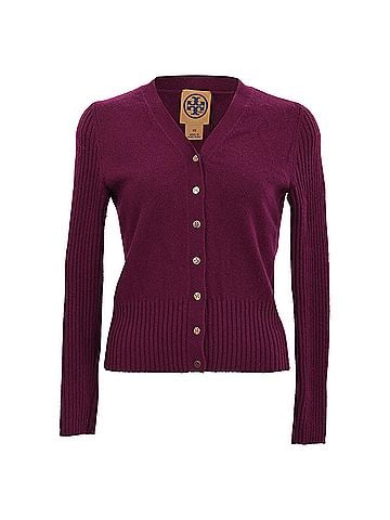 Tory Burch Tory Burch V-Neck Cardigan in Burgundy Cashmere (view 1)