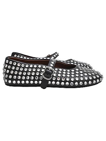 Alaïa Alaïa Strass Ballet Flats in Black Lambskin Leather (view 1)