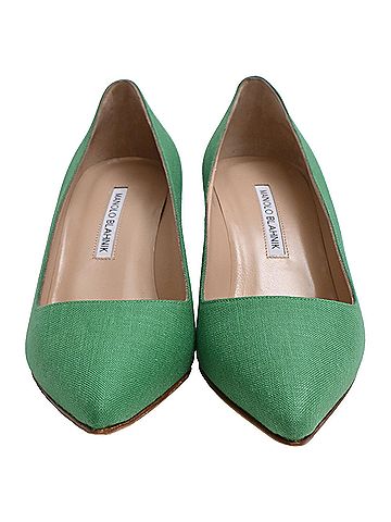 Manolo Blahnik Manolo Blahnik BB 70 Pumps in Green Linen (view 2)