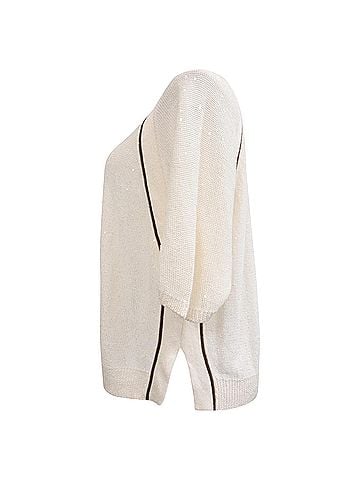 Brunello Cucinelli Brunello Cucinelli Monili Sequined Knitted Top in White Linen (view 2)