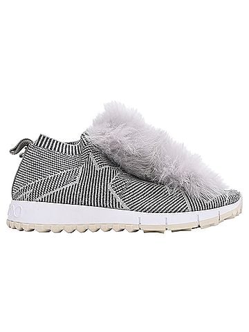 Jimmy Choo Jimmy Choo Stretch Fur Embellished Low Top Sneakers in Grey Polyamide (view 1)