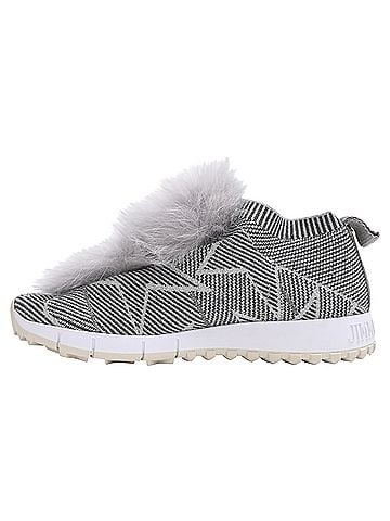 Jimmy Choo Jimmy Choo Stretch Fur Embellished Low Top Sneakers in Grey Polyamide (view 2)