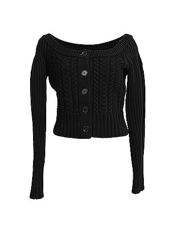 Alexander McQueen Alexander McQueen Cropped Cable-Knit Cardigan in Black Cashmere (view 1)