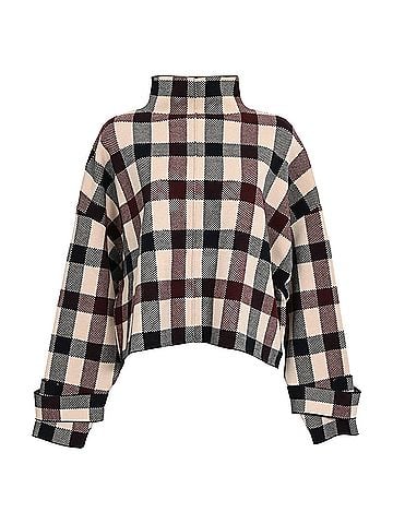 Victoria Beckham Victoria Victoria Beckham Cropped Plaid Funnel-Neck Jacquard Sweater in Multicolor Viscose (view 1)