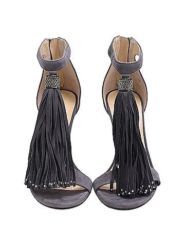 Jimmy Choo Jimmy Choo Viola Tasseled Sandal Heels in Grey Suede (view 2)