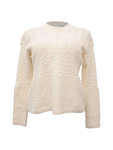 Loro Piana Loro Piana Knitted Lace-Effect Sweater in Cream Cashmere (view 1)
