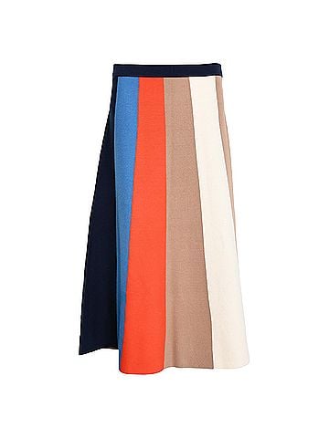 Victoria Beckham Victoria Beckham Striped Midi A-Line Skirt in Multicolor Viscose (view 1)