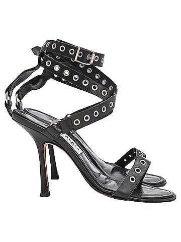 Manolo Blahnik Manolo Blahnik Eyelet Ankle Strap Sandal Heels in Black Leather (view 1)